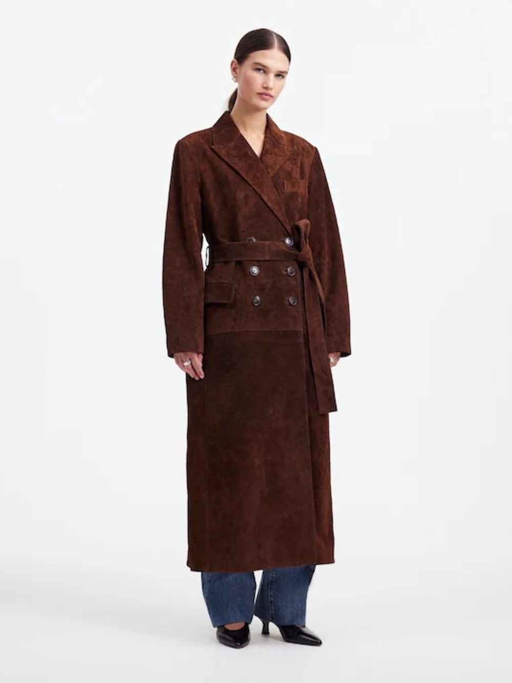 Madewell x Alexa Chung Double-Breasted Real Suede Trench Coat - Brown, Women’s 8